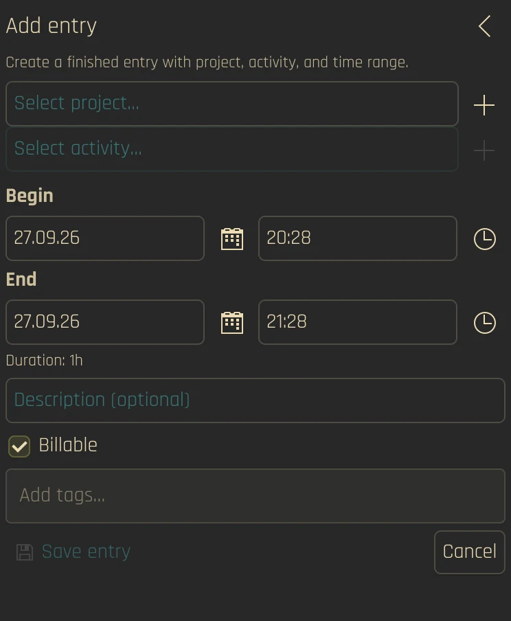 The Plasmai add entry form
